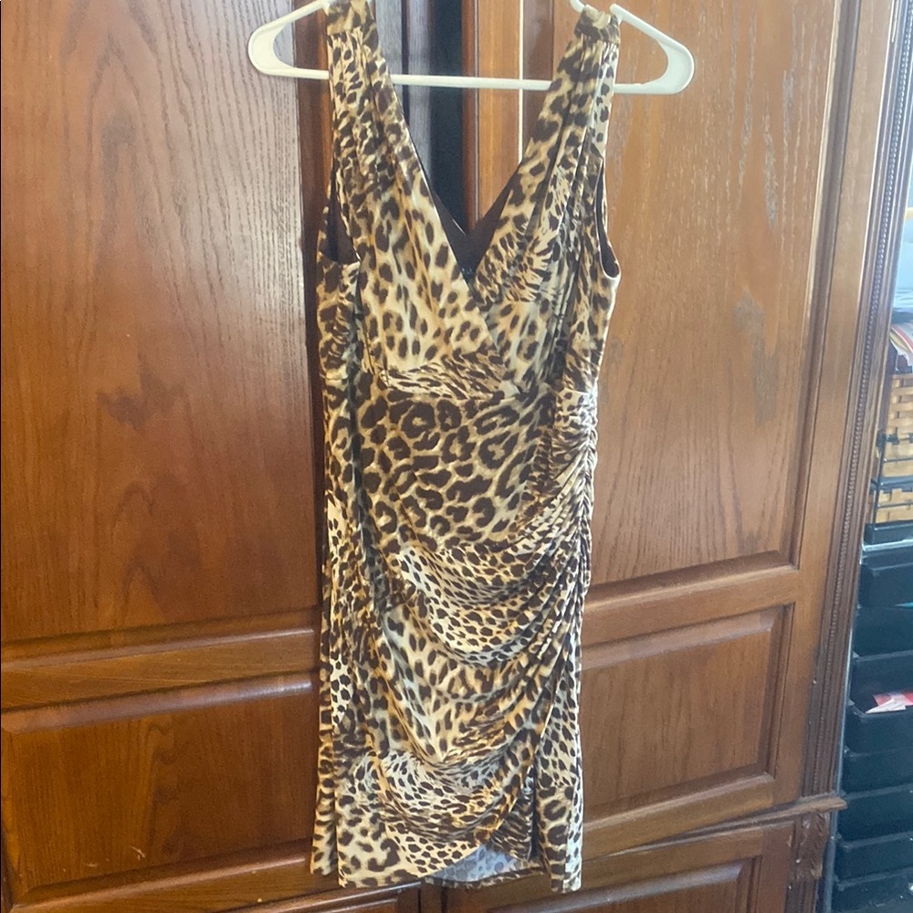 Tan and Brown Mini Bodycon Dress with Sleeveless Design and V-neck for Cocktail